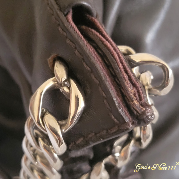 Desmo Made In Italy Calfskin Genuine Dark Brown Cinched Leather Small Handbag - Picture 7 of 11